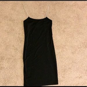 Bodycon black slip dress with rhinestone strap
